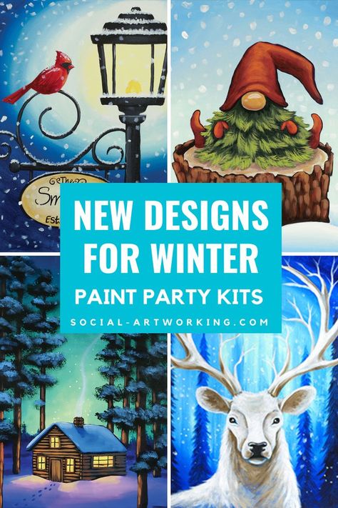 Painting With A Twist Ideas Christmas, Paint And Sip Ideas Watercolor, Winter Paint Night Ideas Easy, Easy Sip And Paint Ideas Step By Step Christmas, Easy Paint Party Paintings, Holiday Sip And Paint, Canvas Party Ideas For Adults, Winter Paint And Sip Ideas Easy, Paint Party Designs