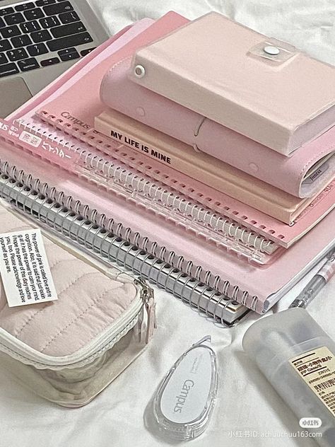 Pink Working Aesthetic, Pink Aesthetic Stationary, Pink Stationery Aesthetic, Pink Stationary School Supplies, All Pink School Supplies, Pink Aesthetic Notes, Pink Stationary Aesthetic, Aesthetic Pink Study, Coquette Stationary