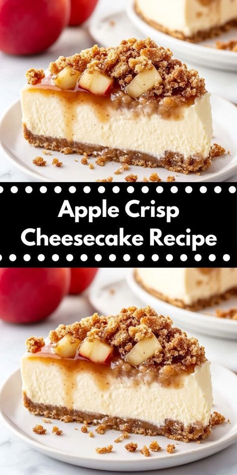 Looking for a unique dessert for your next gathering? This Apple Crisp Cheesecake is a delightful twist on traditional flavors, offering a creamy and crunchy combination that will have everyone asking for seconds. Cheesecake Deserts, Apple Cheesecake Recipes, Delicious Apple Crisp, Thanksgiving Cheesecake, Apple Topping, Apple Crisp Cheesecake, Apple Crisp Easy, Apple Cheesecake, Apples And Cheese