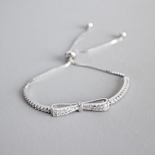 Buy Phoenoa 925 Sterling Silver Rhinestone Bow Bracelet at YesStyle.com! Quality products at remarkable prices. FREE Worldwide Shipping available! Scarf Model, Silver Anklets Designs, Silver Bracelet Designs, Silver Bracelets For Women, Cz Bracelet, Bow Bracelet, 925 Silver Bracelet, Simple Bracelets, Silver Bow