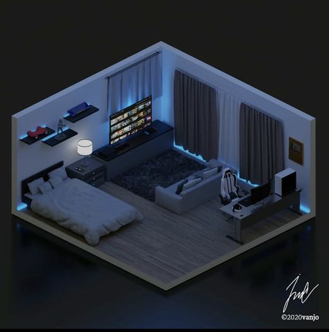 Modern Gaming Bedroom, Small Room Setup, Small Game Rooms, Cool Room Designs, Bedroom Redesign, Boy Bedroom Design, Bedroom Setup, Room Redesign, Small Room Design