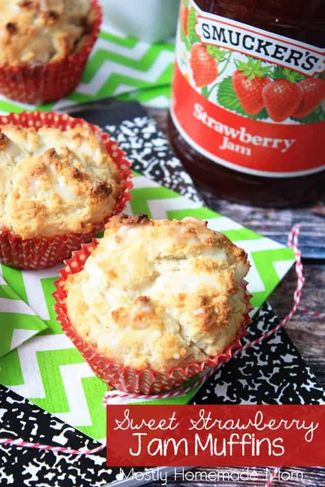 Sweet Strawberry Jam Muffins Strawberry Jam Muffins Recipe, Strawberry Jam Muffins, Crescent Danish, Ice Cream Tacos, Jam Muffins, Cream Tacos, Dessert Tacos, Ice Cream Taco, Kitchen Hacks Food