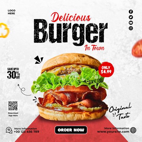 Burger Design Ideas Graphics, Social Media Design Burger, Burger Design Poster, Social Media Poster Design Ideas, Food Posters Design, Burger Design Ideas, Food Poster Ideas, Food Banner Design Ideas, Graphic Design Advertisement