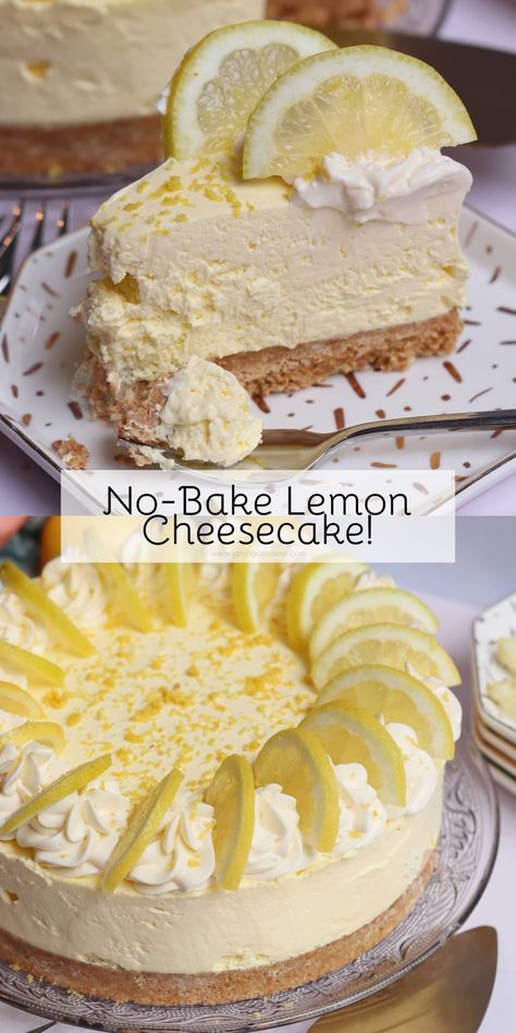 No-Bake Lemon Cheesecake - Back to Basics - Jane's Patisserie Best Lemon Desserts Ever, Lemon Ripple Cheesecake, Super Easy Delicious Desserts, Triple Decker Cheesecake, Lemon Pudding Cheesecake No Bake, Cheesecake Non Bake, Quick Fun Desserts, Easy Lemon Desserts No Bake, No Bake Desserts Lemon