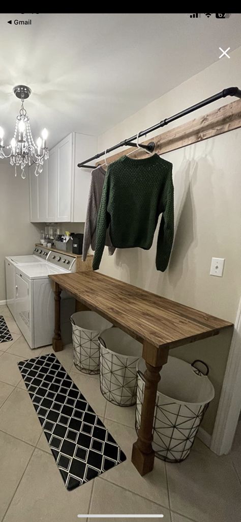 Bigger Laundry Room Ideas, Laundry Room Wall Covering Ideas, Galvanized Laundry Room, Laundry Room Buffet Table, Laundry Room Ideas No Cabinets, Laundry Room Bar For Hanging Clothes, Farm Laundry Room Ideas, Small Laundry Room Half Bath Combo, Cute Small Laundry Room Ideas