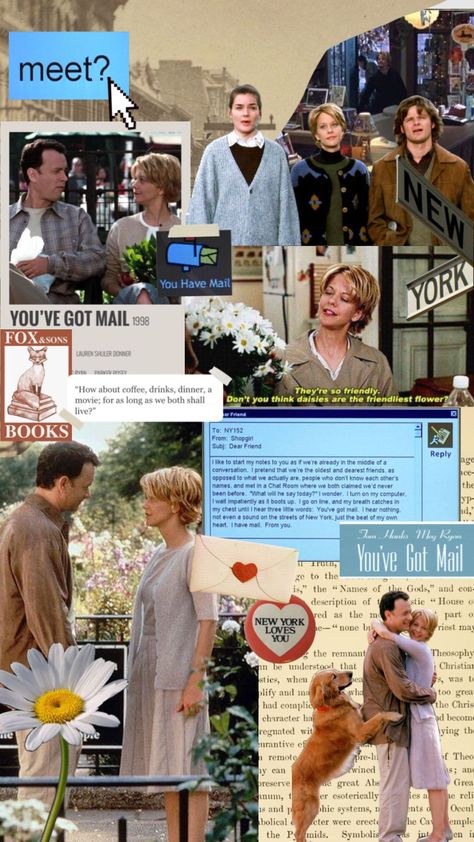 You’ve Got Mail Party, Youve Got Mail, The Proposal Movie, Kathleen Kelly, Fall Aesthetic Wallpaper, Mummy Movie, Coffee Fall, The Hating Game, Movie Collage