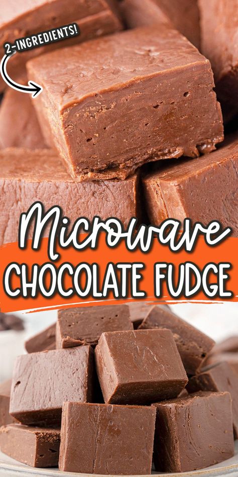 Our Microwave Chocolate Fudge is the easiest, fastest way to create a smooth and creamy candy at home. Just 3 minutes, 2 ingredients, and a microwave are all it takes to make a delicious homemade fudge that melts in your mouth! Fudge Microwave, Microwave Chocolate Fudge, Homemade Chocolate Fudge, Milk Chocolate Fudge, Chocolate Fudge Recipe, Easy Chocolate Fudge, Homemade Fudge Recipes, Microwave Fudge, Fudge Ingredients