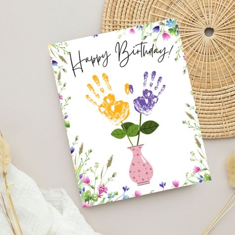 Printable Happy Birthday Handprint Craft, Handmade Birthday Craft For Mom, For Grandma, For Aunt, Two Sizes Instant PDF Download https://etsy.me/3ISUvj1 #pink #birthday #purple #birthdaycraft #birthdaycard #handmadegift #christian #happybirthday #handprintcr Painting Ideas For Grandmas Birthday, Birthday Gifts For Grandma From Baby, Craft For Grandmas Birthday, Handmade Gifts For Mother's Birthday, Birthday Card For Mom From Toddler, Birthday Craft For Grandma, Homemade Birthday Cards For Grandma, Birthday Craft For Mom, Painting For Grandma