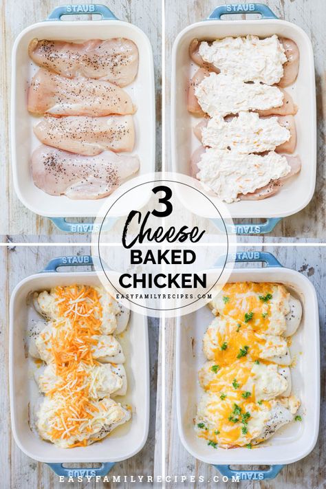 Baked Chicken Recipes Cheese, Baked Chicken With Cream Cheese Recipes, Easy Cheesy Chicken Recipes, Easy Cream Cheese Chicken Recipes, 3 Cheese Chicken, Baked Cheese Chicken, Quick And Easy Dinner Recipes For Two Chicken Oven Baked, Cream Cheese Chicken Oven, Baked Chicken And Cheese Recipes