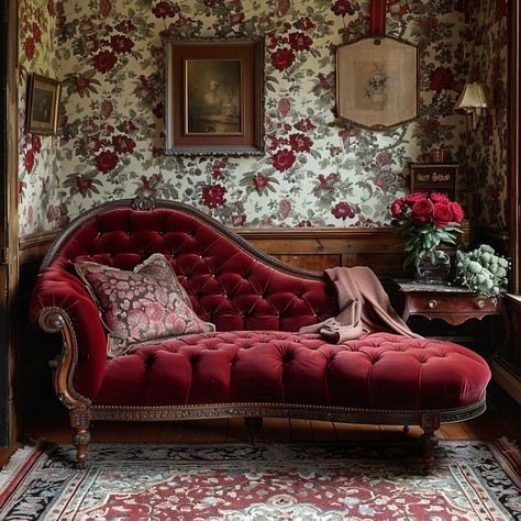 Victorian Sofa Style: An opulent Victorian sitting room with a plush red sofa, exquisite floral wallpaper, and ornate decor. #victorian #sofa #plush #red #floral #aiart #aiphoto #stockcake ⬇️ Download and 📝 Prompt 👉 https://ayr.app/l/6feJ Victorian Parlor Sitting Rooms, Victorian Couch Living Room, Victorian Couches, French Sofa Vintage, Queens Apartment, Victorian Furniture Antique, Old Victorian Homes Interior, Victorian Sitting Room, Red Sofa Living Room