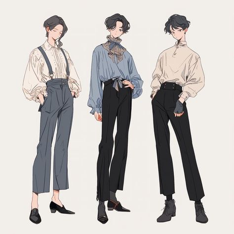 Clothes For Ocs Male, Loose Tie Reference, Male Oc Clothes, Male Character Design References Clothes, Outfit Designs Male, Cute Male Outfits Drawing, Outfits For Ocs Male, Male Oc Outfit Ideas, Standing Pose Reference Male