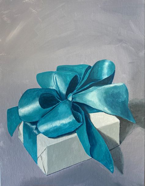 Aesthetic Blue Painting, Present Aesthetic, Ribbon Painting, Present Drawing, Acryl Painting, Birthday Painting, Gift Painting, Gift Drawing, Christmas Painting