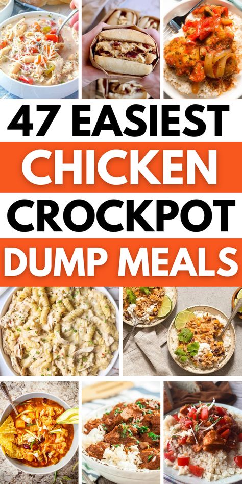 easy family chicken dinner ideas Crock Pot Dump Meals Chicken, Chicken Crockpot Recipes Dump And Go, Easy Delicious Crockpot Recipes, 4 Hour Chicken Crock Pot Meals, Dump Pot Meals, Cheap Dinner Ideas Crock Pots, Crock Pot Chicken Meals Easy, Crockpot Chicken Meal Recipes, Easy Chicken Recipes For Dinner Crockpot