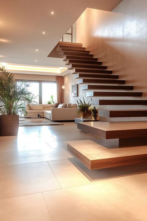 29 Staircase Designs to Elevate Your Home's Style 21 Live Edge Staircase, Floating Stairs Modern Staircase Design, Floating Staircase Design, Staircases Ideas Modern, Floating Staircase Modern, Wood Staircase Ideas, Floating Stairs Modern, Grand Staircase Design, Modern Minimalist Staircase