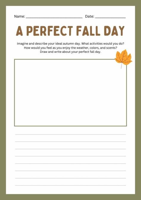 A Perfect Fall Day Drawing And Writing Worksheet Fall Worksheets For 4th Grade, Fall Worksheets 3rd Grade, Grade 2 Writing Activities, 5th Grade Writing Activities, November Worksheets, Halloween Reading Activity, Halloween Creative Writing, Tutoring Reading, Fall Writing Prompts