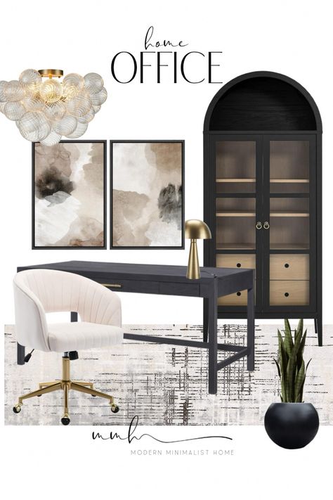 Neutral home office decor. OFFICE // OFFICE CHAIRS //OFFICE DESK // OFFICE FURNITURE // OFFICE LIGHTING // OFFICE DECOR // HOME OFFICE // HOME OFFICE DESIGN // HOME OFFICE DECOR // OFFICE INSPO // OFFICE IDEAS Follow my shop @modern.minimalist.home on the @shop.LTK app to shop this post and get my exclusive app-only content! #liketkit #LTKstyletip #LTKhome #LTKfindsunder100 @shop.ltk Black Desk Home Office Ideas, Dark Office Room Aesthetic, Office Vision Board Ideas, Black Home Office Design, Home Offices Designs, Moody Home Office Ideas, Modern Chic Office Decor, Neutral Desk Setup, Realtor Home Office