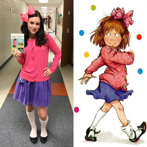 Junie B Jones book character costume! Junie B Jones Costume, Girl Book Characters, Childrens Book Character Costumes, Story Book Costumes, Kids Book Character Costumes, Storybook Character Costumes, Book Characters Dress Up, Junie B Jones, Book Character Day