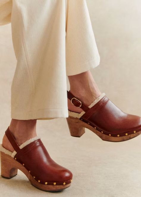 Taylor Clogs | Sezane Paris - US 70s Clogs, Clog Outfit, Platform Clogs Shoes, Clogs Outfit, High Heel Clogs, Clog Boots, Clog Shoes, Wooden Clogs, Platform Clogs