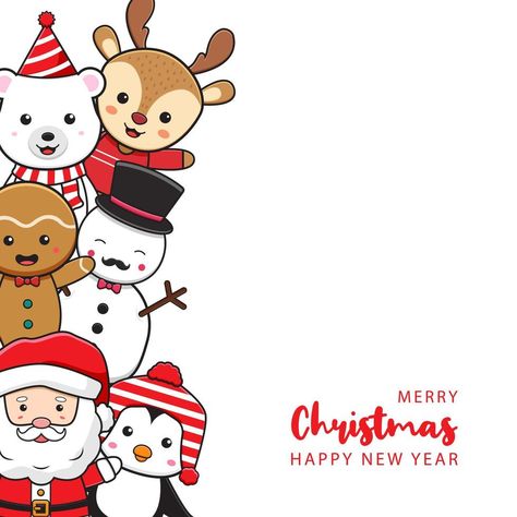 Happy New Year Cartoon, New Year Doodle, Christmas Card Background, Christmas Cartoon Characters, New Year Cartoon, Happy Christmas Card, Good Morning Greeting Cards, Merry Christmas Background, Cartoon Doodle