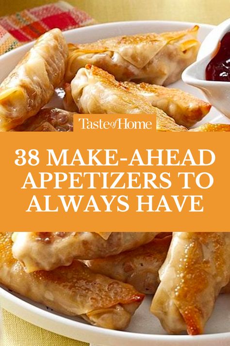 Be prepared for parties and potlucks with make-ahead appetizer recipes that can be prepped the night before. #appetizers #potluck #easyrecipes #foodies Taste Of Home Recipes Appetizers, Canapés, Appetizers With Drinks, Make Ahead Horderves Appetizers Easy, Best Easy Appetizers For Parties, Quick Appetizers Last Minute Easy, Make Ahead Hot Appetizers, Horsduerves Party Appetizers, Appetizers For Party Make Ahead