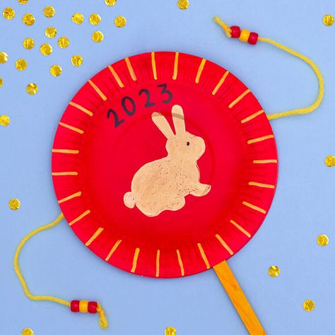 Chinese Rabbit Craft, Chinese New Year Crafts For Kids Rabbit, Chinese New Year Rabbit Craft, Year Of The Rabbit Art, Rabbit Bookmark, Chinese New Year Rabbit, Chinese New Year Kids, News Years Crafts For Kids, Drum Craft