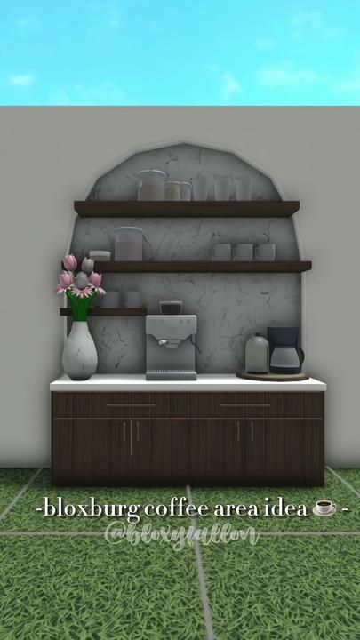 Coffee Station Ideas Bloxburg, Things To Add In Bloxburg House, Bloxburg Outdoor Grill Area, House Ideas On Bloxburg, Bloxburg Rp House Layout, Cute Houses In Bloxburg, Small House Bloxburg Layout 2 Story, Rustic Bloxburg Decal Codes, Bloxburg Interior Design