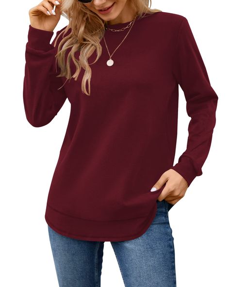 PRICES MAY VARY. 90%polyester 10%Spandex,Soft and Comfy Fabric Imported Pull On closure Hand Wash Only ✔ 【Material】: This sweatshirts is an absolute leader in the softness field.It is made of 90% polyester and 10% spandex.It is as soft as a blanket! The material is lightweight, but still warm. ✔ 【Design】: Sweatshirts for women loose fit,long sleeves,crewneck,solid colors.The curved hem design give it just the right amount of fashion.Special double decorative lines adds more sense of design to th Crewneck Sweatshirt Women, White Crewneck, Fashion Hoodies, Womens Crewneck, Cute Sweatshirts, Fall Sweatshirt, Everyday Wardrobe, Casual Sweatshirt, Pullover Sweatshirts