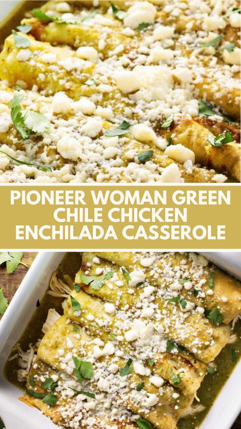 Pioneer Woman Green Chile Chicken Enchilada Casserole recipe features chicken, corn tortillas, green chile enchilada sauce, Monterey Jack cheese, and reduced-fat sour cream. It takes 105 minutes to prepare and serves 6 people. Clean Eating Enchiladas, Leftover Chicken Enchilada Recipes, Easy Green Enchilada Casserole, Green Creamy Enchiladas, Chicken Enchiladas With Tomatillo Sauce, Healthy Green Chicken Enchiladas, Green Enchiladas Chicken Casseroles, Chicken Enchiladas Easy Green Sauce, Easy Green Enchiladas Chicken