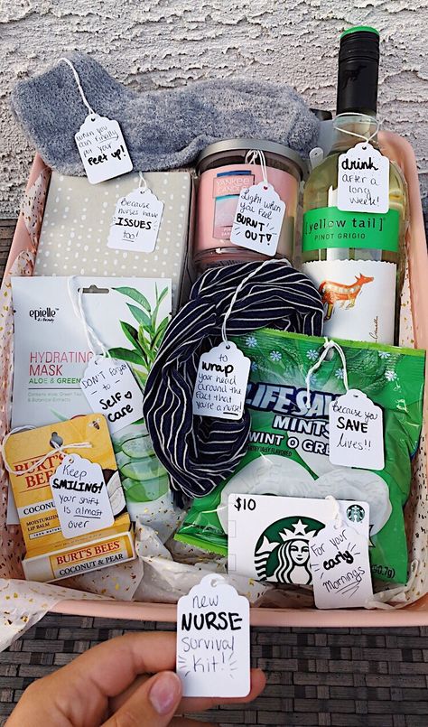 Welcome Back Basket For Coworker, New Job Care Package Gift, Grad School Gift Basket, L And D Nurse Gifts, Birthday Survival Kits For Her, Nurse Tech Week Ideas, Nurse Gift Ideas Diy, Nurse Appreciation Basket, Nursing Graduation Gifts Basket