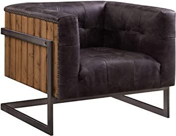 Acme Furniture Sagat Accent Chair, Antique Ebony Modern Industrial Design, Chair Wooden, Tufted Accent Chair, Wooden Plank, Contemporary Accent Chair, Leather Club Chairs, Leather Accent Chair, Large Chair, Upholstered Chair