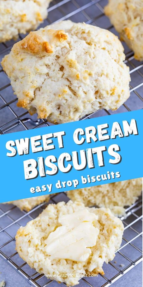 Sweet Cream Biscuits are an easy drop biscuit made with heavy cream! This recipe makes the BEST homemade biscuits you'll ever eat - they're perfect for shortcakes! Breakfast Ideas With Heavy Cream, Heavy Cream Biscuit Recipe, Sweet Cream Biscuits, Drop Cream Biscuits, Biscuits Made With Heavy Cream, Heavy Cream Biscuits, Sweet Drop Biscuits, Cream Drop Biscuits, Recipes With Heavy Cream