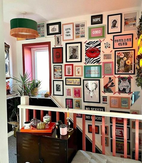 The Gallery Wall Has Come Together Colourful Eclectic, Maximalist Gallery Wall, Dining Room Gallery Wall, Hallway Gallery Wall, Gallery Wall Staircase, Family Gallery Wall, Gallery Wall Ideas, Home Nails, Office Gallery Wall