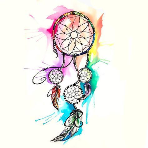 A mystical dreamcatcher tattoo design with bright watercolor splashed. Great piece for girls. Atrapasueños Tattoo, Dream Catcher Drawing, Dream Catcher Tattoo Design, Nice Tattoos, Diy Crafts For Teen Girls, Dream Catcher Art, Diy Crafts For Teens, Dream Catcher Tattoo, Teen Fun