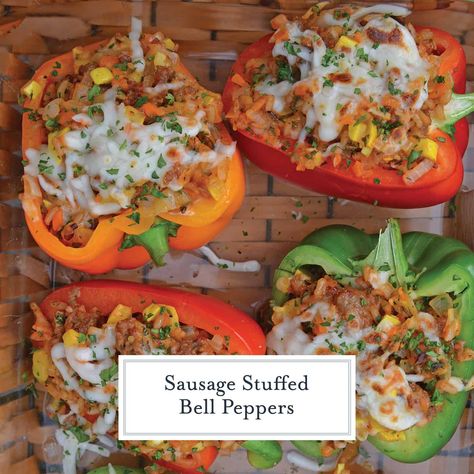 Sausage Stuffed Bell Peppers - How to Make Stuffed Peppers Crockpot Italian Sausage, Italian Stuffed Peppers, Stuffed Peppers With Rice, Crockpot Stuffed Peppers, Main Dish Casseroles, Italian Sausage Recipes, Ground Italian Sausage, Bell Pepper Recipes, Classic Italian Dishes