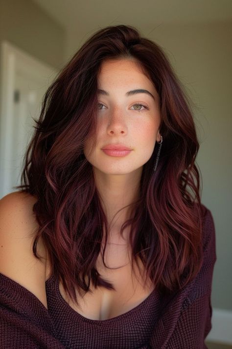 Discover effortless and stylish hairstyles for all hair types on our website. From curly to straight, we've got you covered! Get inspire... Dark Cherry Hair Color, Dark Cherry Hair, Hairstyles For All Hair Types, Cherry Hair Colors, Rambut Brunette, Fall Hair Color Ideas, Red Hair Inspo, Wine Hair, Cherry Hair