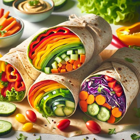 Cooking up Joy - Made with love: Rainbow Veggie Wraps: Colorful and Nutritious Rainbow Veggie Wraps, Healthy Eating Aesthetic Breakfast, Plant Based Salads, Delicious Wraps, Rainbow Diet, Colorful Veggies, Vibrant Food, Rainbow Salad, Colorful Food