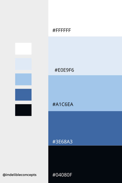 Blue, White, and Black Color Palette | #colorinspiration #colors #blue #lightblue #black #white #art #content #graphicdesigns #branding Blue And Black Palette Color, Blue Black White Color Palette, Blue Monochromatic Palette, Doctor Color Palette, Navy Blue Branding Color Palette, Black White Blue Color Palette, Ui Design Color Palette, Blue Black Color Palette, White And Black Color Palette