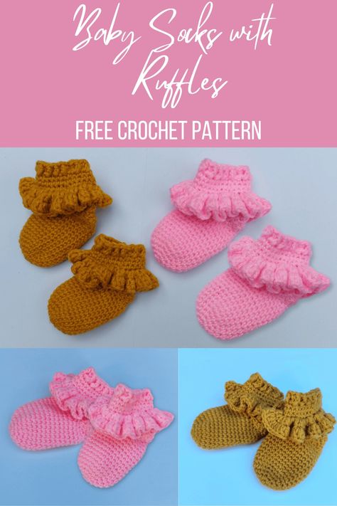 Crochet Baby Socks With Ruffles - Free Pattern - Amelia Makes Socks With Ruffles, Baby Socks Crochet Pattern, Crochet Hats Free Pattern Ladies, Diy Crochet Hook, Baby Socks Pattern, Crochet Patterns Baby Girl, Crochet Baby Projects, Crochet Baby Socks, Baby Booties Free Pattern