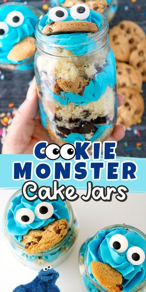 Easy Food Recipes For Parties, Simple Fun Desserts, Foods To Make With Your Best Friend, Cakes In Jars Recipes, Cool Baking Recipes Desserts, Blue Food Recipes Simple, No Bake Cookie Monster Cheesecake, Good Desserts For Birthday, Mason Jar Foods