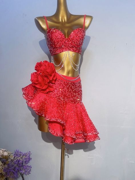 CustomPilot - Etsy Ballroom Dance Outfits Practice, Red Jazz Dance Costumes, Red Dance Outfit, Salsa Dress Outfit, Latin Dresses Ideas, Latin Dance Outfit, Latin Dance Dresses For Competition, Fringe Dance Costume, Latin Dress Competition