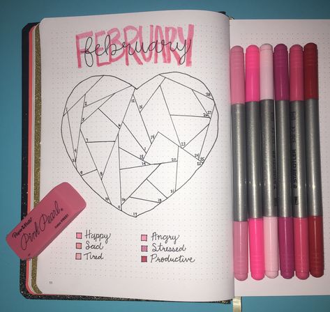 February Bujo Mood Tracker, Mood Tracker For February, Mood Trakers Ideas February, Jornal Idea February, Bulett Journal Ideas February, Habit Tracker February, Mood Tracker Aesthetic, Bullet Journal Habits, February Mood Tracker