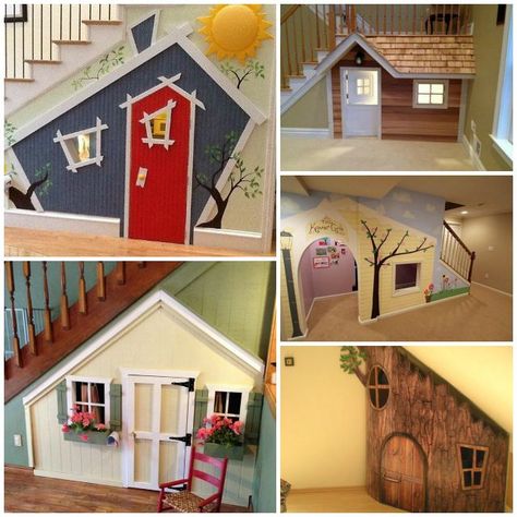 Under The Stairs Ideas, Under Stairs Playhouse, Kids Indoor Playhouse, Basement Stairs Ideas, Tiny House Stairs, Indoor Playhouse, Diy Playhouse, Stairs Ideas, Build A Playhouse