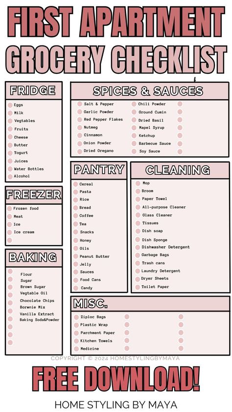 first apartment checklist, first apartment essentials list, First apartment grocery list First Apartment Cleaning, Apartment Cleaning Supplies, First Apartment Grocery List, Apartment Grocery List, Apartment Checklist Essentials, Apartment Essentials List, New Apartment Checklist, Apartment Essentials Checklist, Tips For Moving Out