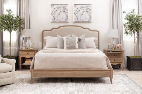 Master Bedrooms Upholstered Beds, High Upholstered Bed Master Bedrooms, Beige King Bed Frame, Queen Bed Frame Fabric, Arched Headboard Master Bedrooms, California Coastal Master Bed, King Platform Bed With Headboard, King Bed Frame And Headboard, Wood And Upholstered King Bed