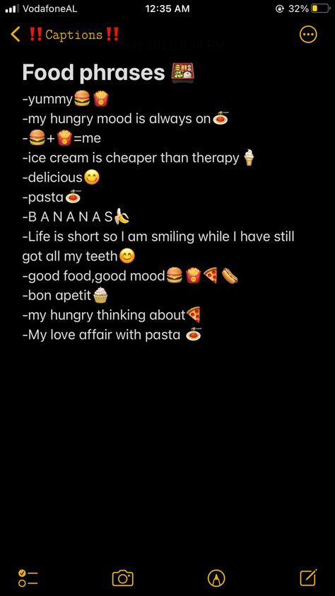 Food Review Instagram Story, Food Qoute Insta, Lunch Captions Instagram Story, Food Emoji Combinations, Lunch Captions Instagram, Small Captions, Food Captions Instagram, Dessert Captions, Selfie Quotes Instagram