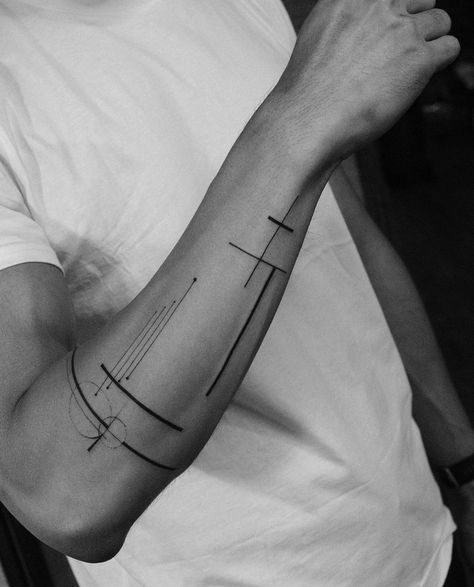 Line Tattoo Arm, Geometric Line Tattoo, Simple Tattoos For Guys, Forearm Band Tattoos, Inspiration Tattoos, Geometric Tattoo Design, Cool Small Tattoos, Modern Tattoos, Small Tattoos For Guys