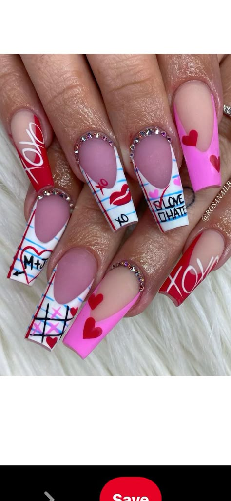 Cute Nail Ideas Valentines, Valentines Toes Design, Love Nails Design Valentines Day, Valentine's Day Nail Ideas, Valentine Nails Art, Valentines Day Nails Acrylic Stiletto, Valentines Toe Nails, Valentines Day Nails Squoval, Valentines Nails Stiletto