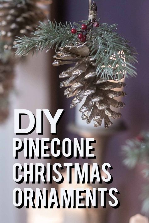 Really Easy Pine Cone DIY Christmas Ornament (and 30+ other DIY Christmas Ornaments) Pine Cone Diy, Pine Cone Christmas Ornaments, Cones Diy, Pinecone Crafts Christmas, Pinecone Christmas, Glam Christmas Decor, Faux Christmas, Diy Pinecone, Diy Christmas Ornaments Easy