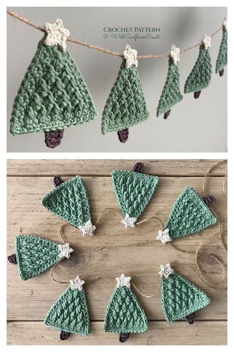 Garland Crochet Pattern, Garland Crochet, Garland Tutorial, Crochet Ornament Patterns, Crocheted Christmas, Crochet Tree, Crochet Garland, Crochet Xmas, Crochet Christmas Decorations