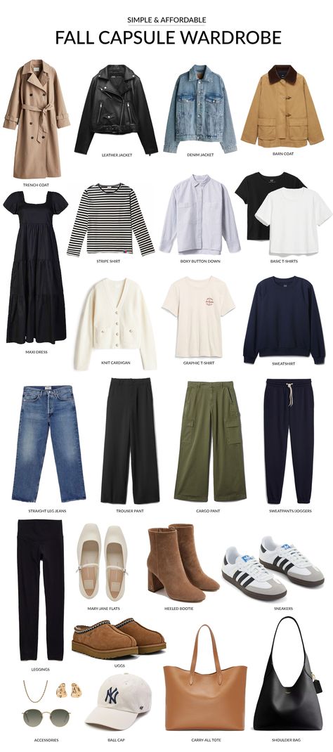 A collage of Simple & Affordable Clothing for a Fall 2024 Capsule Wardrobe The Everymom Fall Outfits, Busy Mom Capsule Wardrobe, Mom Fashion Fall 2024, Thanksgiving Travel Outfit, Mom Style Fall 2024, Sahm Capsule Wardrobe 2024, Mom Capsule Wardrobe 2024, Fall Must Haves Outfits, Autumn Capsule Wardrobe Outfits